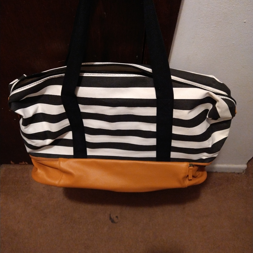 Striped weekender bag